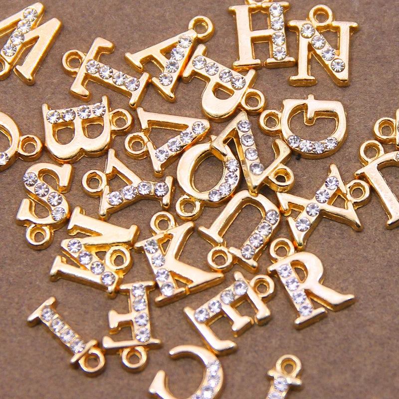 10/26pcs 13*10mm Alloy inlaid rhinestones 26 Letter Charms Pendants for Women Necklace earring jewelry accessories model