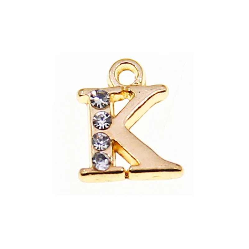 10/26pcs 13*10mm Alloy inlaid rhinestones 26 Letter Charms Pendants for Women Necklace earring jewelry accessories model