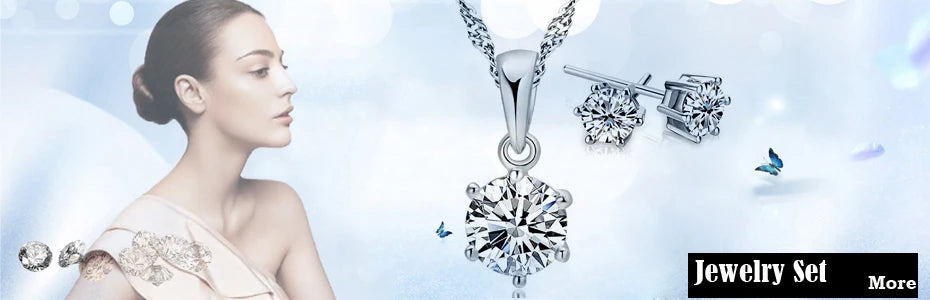 100% Pure 925 Sterling Silver Bridal Jewelry Sets Cubic Zircon Necklace Earrings Ring Gift for Women Birthday Valentines Xmas
