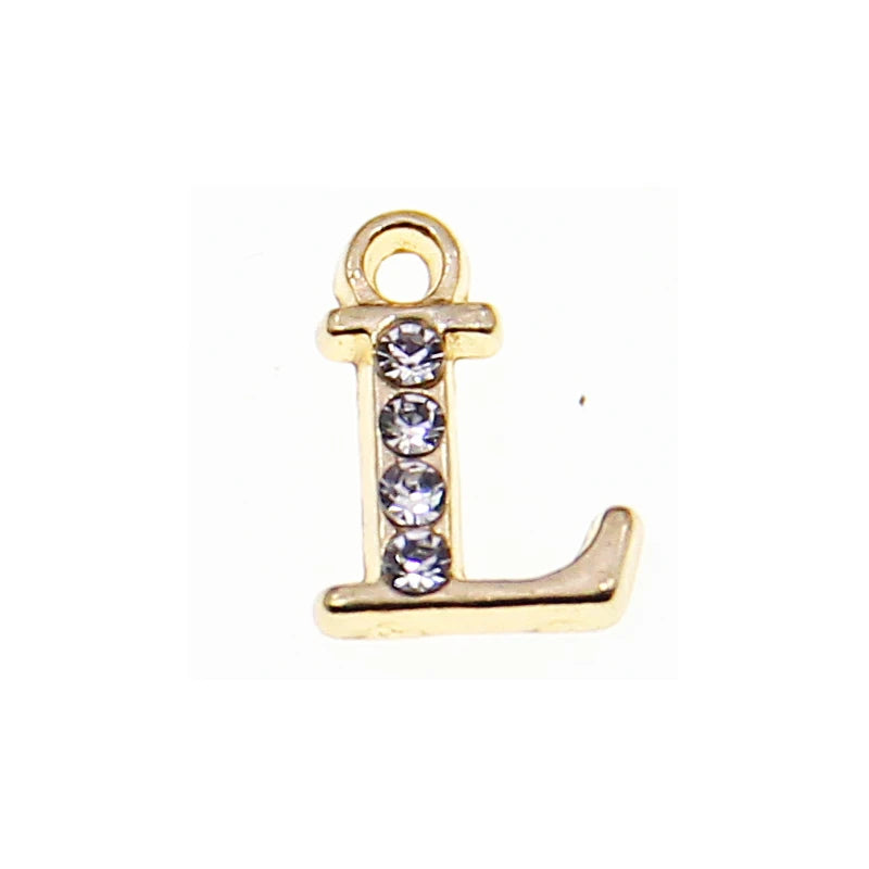 10/26pcs 13*10mm Alloy inlaid rhinestones 26 Letter Charms Pendants for Women Necklace earring jewelry accessories model