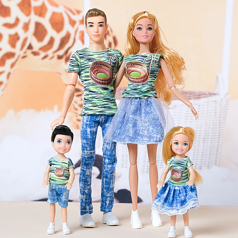 1/6 Family Doll of 4 People Mom Dad Kids 30cm Doll Kids Toy Full Set With Clothes for Girl Boy Education Birthday Gift