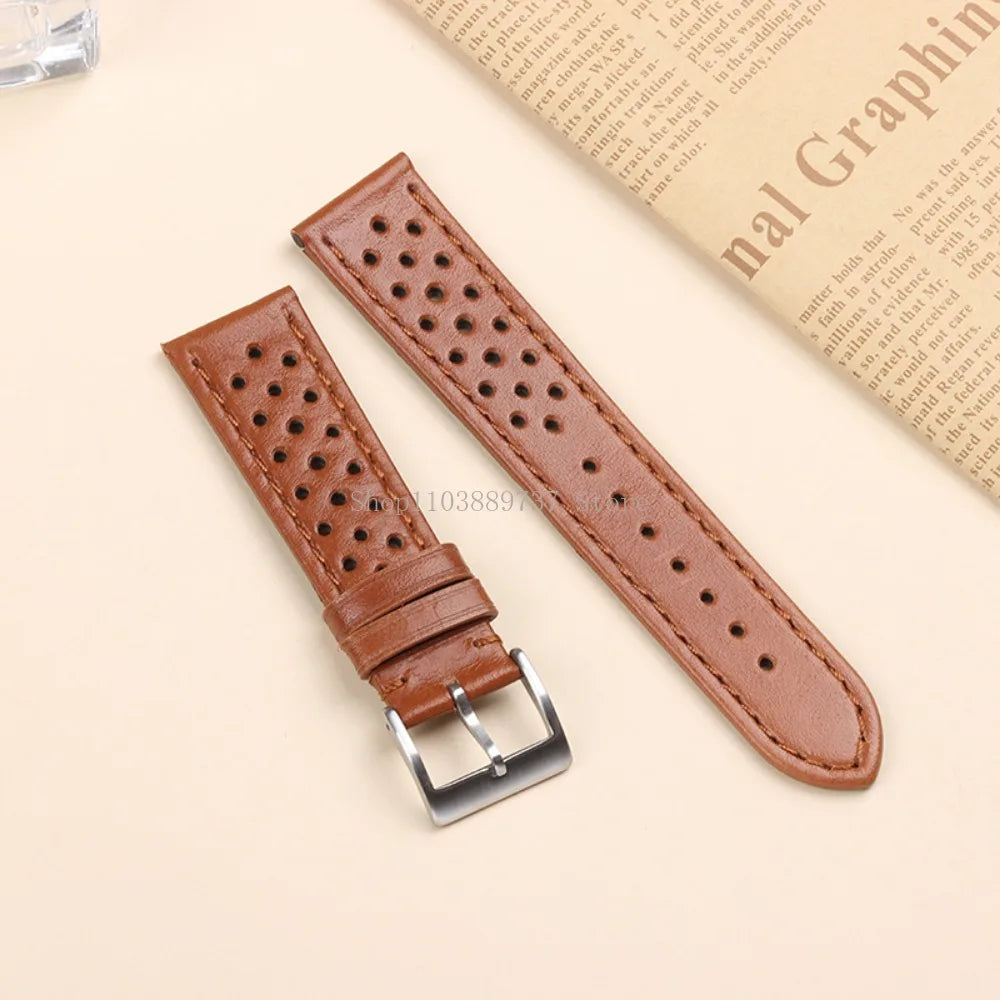 18mm 20mm 22mm Vintage Genuine Leather Strap Men Women Universal Cowhide WatchBand Breathable Bracelet Sport Wristbelt Accessory