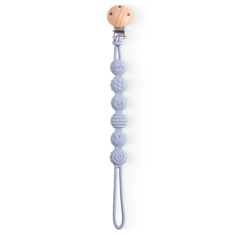 Beech Wood Chew Bead Pacifier Clips Dummy Chain Holder Newborn Soother Chains Nipple Holder For Babies Teething Toy Baby Chew