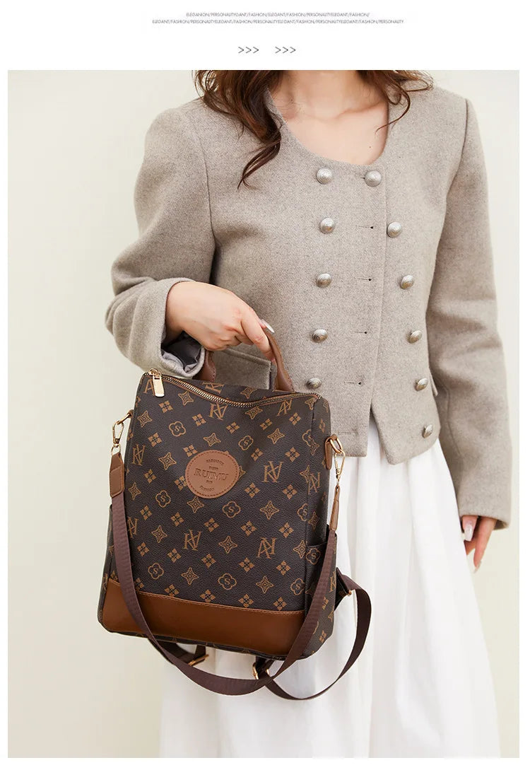 2025 Floral Print Backpack - Women's Stylish Laptop Bag, Convertible Shoulder Bag with USB Port for Daily Commute