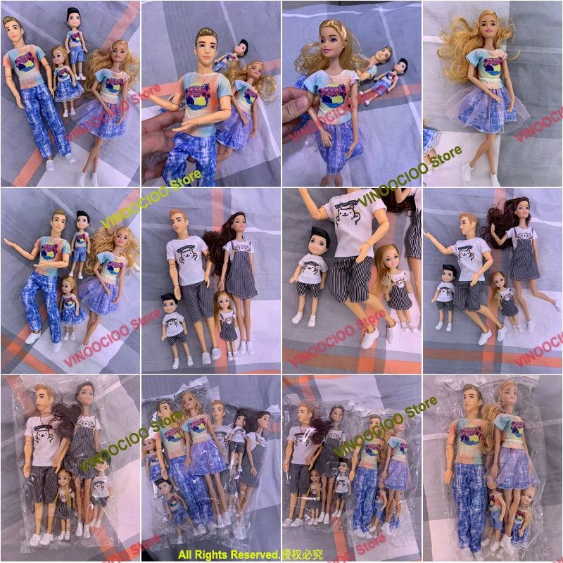 1/6 Family Doll of 4 People Mom Dad Kids 30cm Doll Kids Toy Full Set With Clothes for Girl Boy Education Birthday Gift