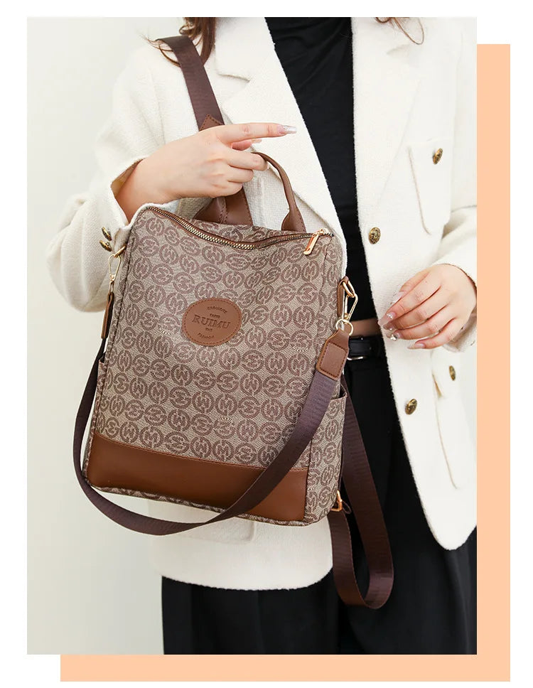2025 Floral Print Backpack - Women's Stylish Laptop Bag, Convertible Shoulder Bag with USB Port for Daily Commute