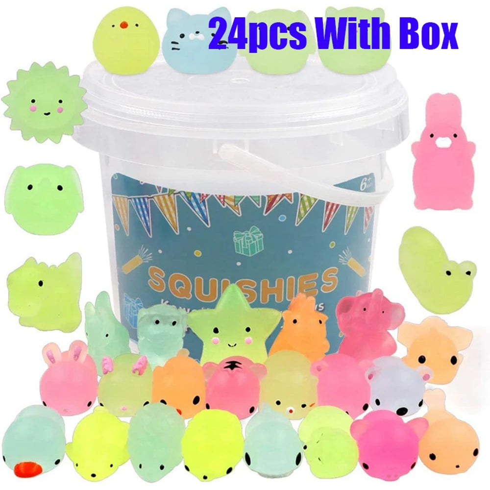 12/36PCS for Kids Kawaii Animals Squishies Mochi Squishy Toys Glow in The Dark Party Favors Stress Relief Squishy