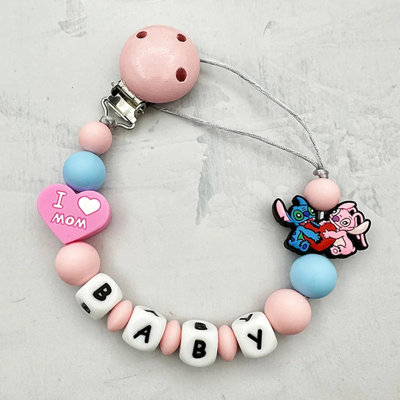 Customized Personalized Name English Letters Baby Silicone Pacifier Clips Chains Holder Teether Pendants Teething Baby Gifts