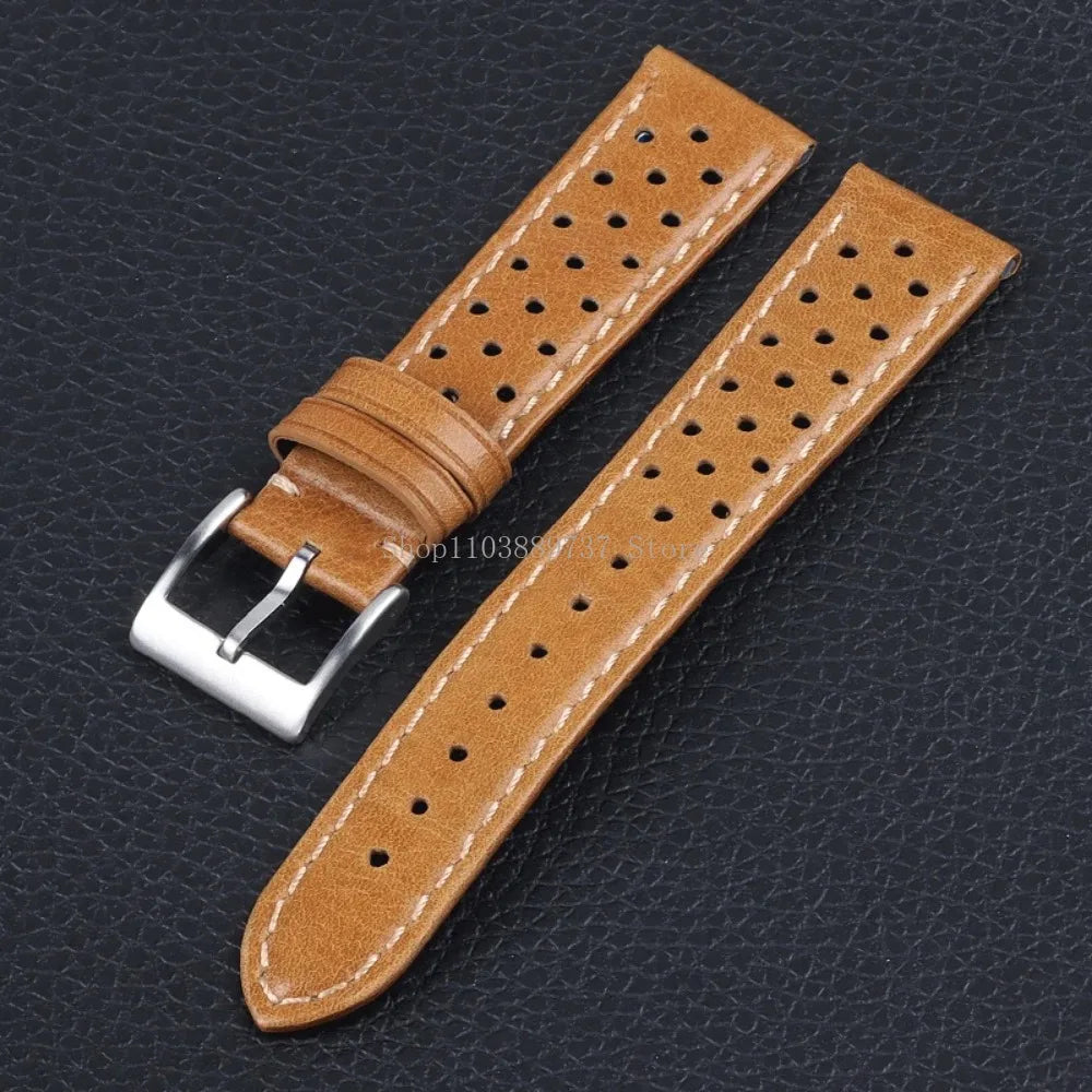 18mm 20mm 22mm Vintage Genuine Leather Strap Men Women Universal Cowhide WatchBand Breathable Bracelet Sport Wristbelt Accessory