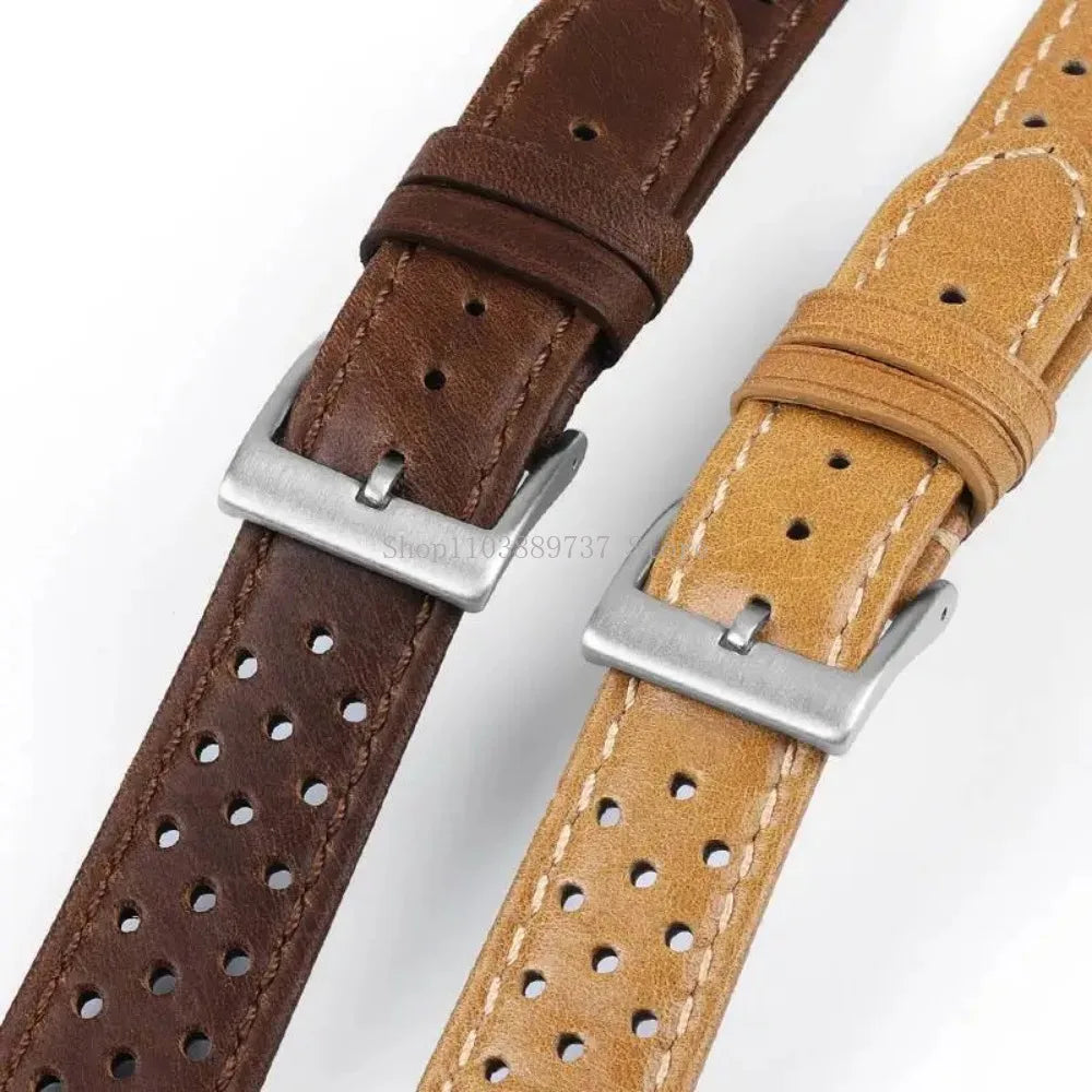 18mm 20mm 22mm Vintage Genuine Leather Strap Men Women Universal Cowhide WatchBand Breathable Bracelet Sport Wristbelt Accessory