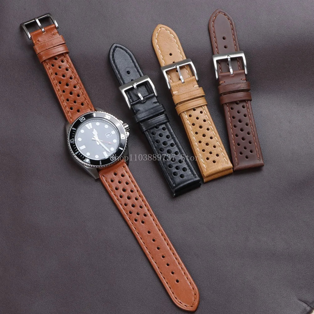 18mm 20mm 22mm Vintage Genuine Leather Strap Men Women Universal Cowhide WatchBand Breathable Bracelet Sport Wristbelt Accessory