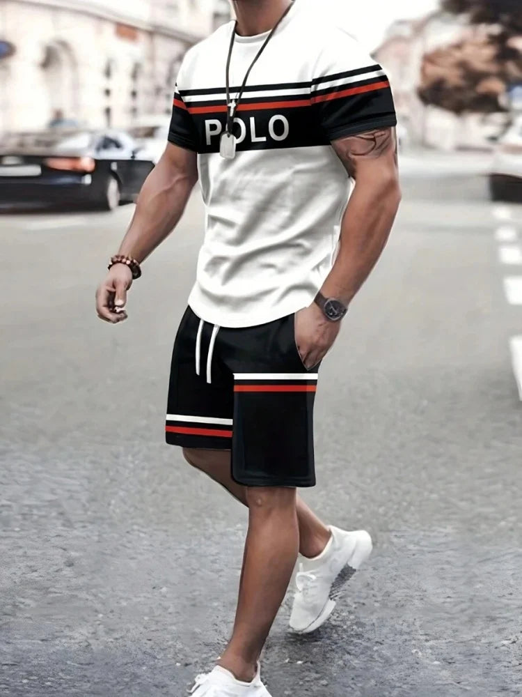 2-piece 3D Cartoon Rabbit Print Men's T-shirt Shorts Set Summer Casual Everyday Short Sleeve Top Outdoor Street Sports Shorts