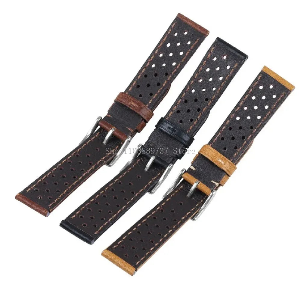 18mm 20mm 22mm Vintage Genuine Leather Strap Men Women Universal Cowhide WatchBand Breathable Bracelet Sport Wristbelt Accessory