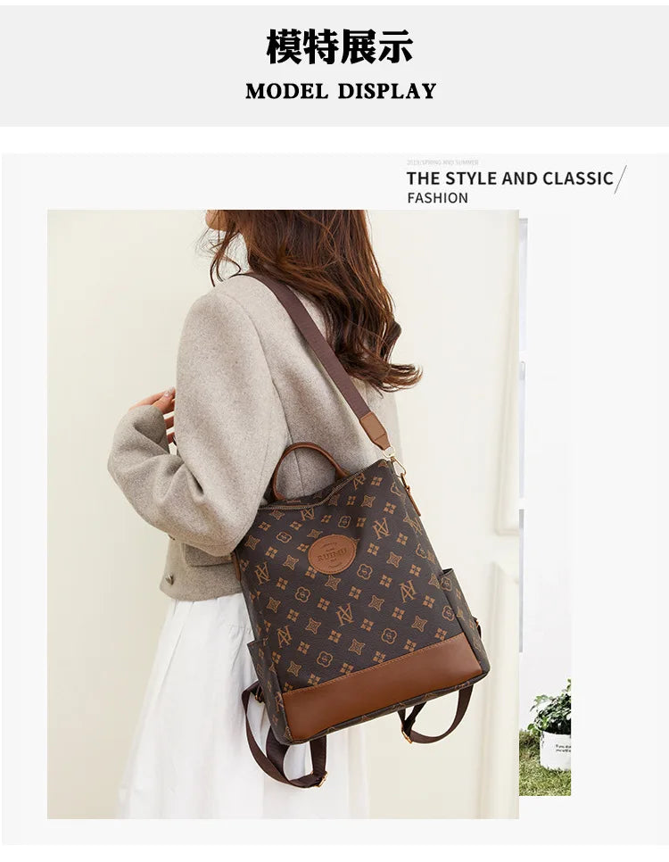 2025 Floral Print Backpack - Women's Stylish Laptop Bag, Convertible Shoulder Bag with USB Port for Daily Commute