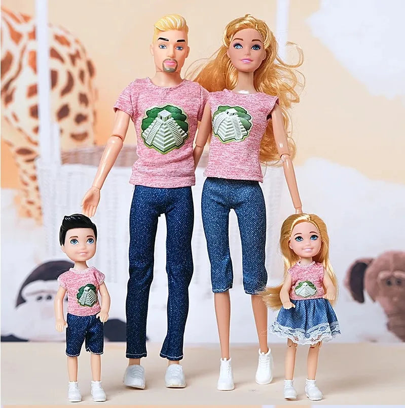 1/6 Family Doll of 4 People Mom Dad Kids 30cm Doll Kids Toy Full Set With Clothes for Girl Boy Education Birthday Gift