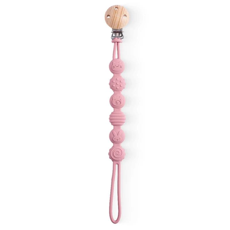Beech Wood Chew Bead Pacifier Clips Dummy Chain Holder Newborn Soother Chains Nipple Holder For Babies Teething Toy Baby Chew