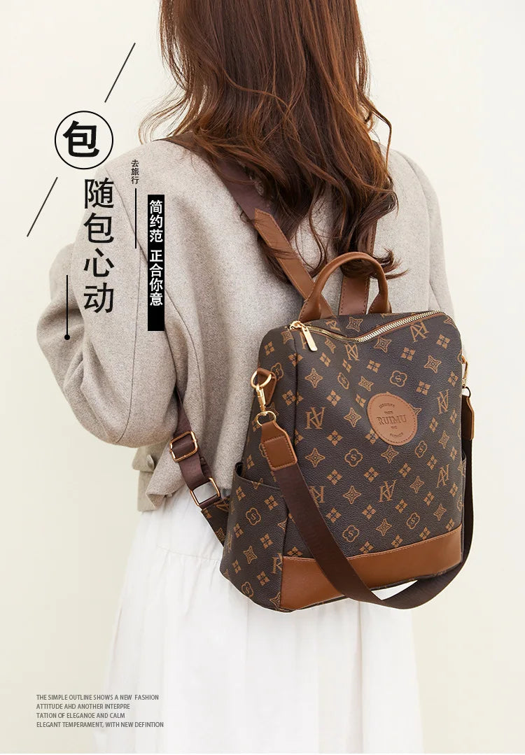 2025 Floral Print Backpack - Women's Stylish Laptop Bag, Convertible Shoulder Bag with USB Port for Daily Commute