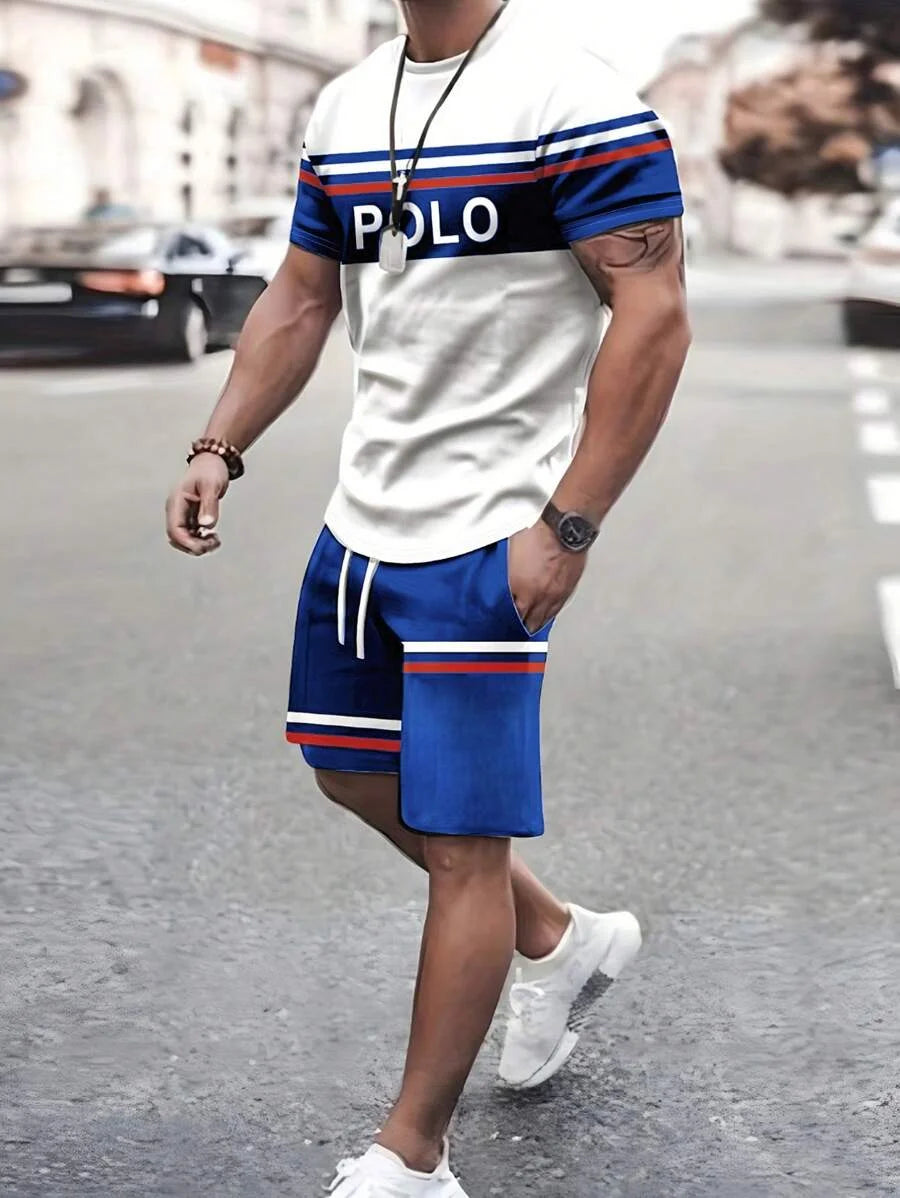 2-piece 3D Cartoon Rabbit Print Men's T-shirt Shorts Set Summer Casual Everyday Short Sleeve Top Outdoor Street Sports Shorts