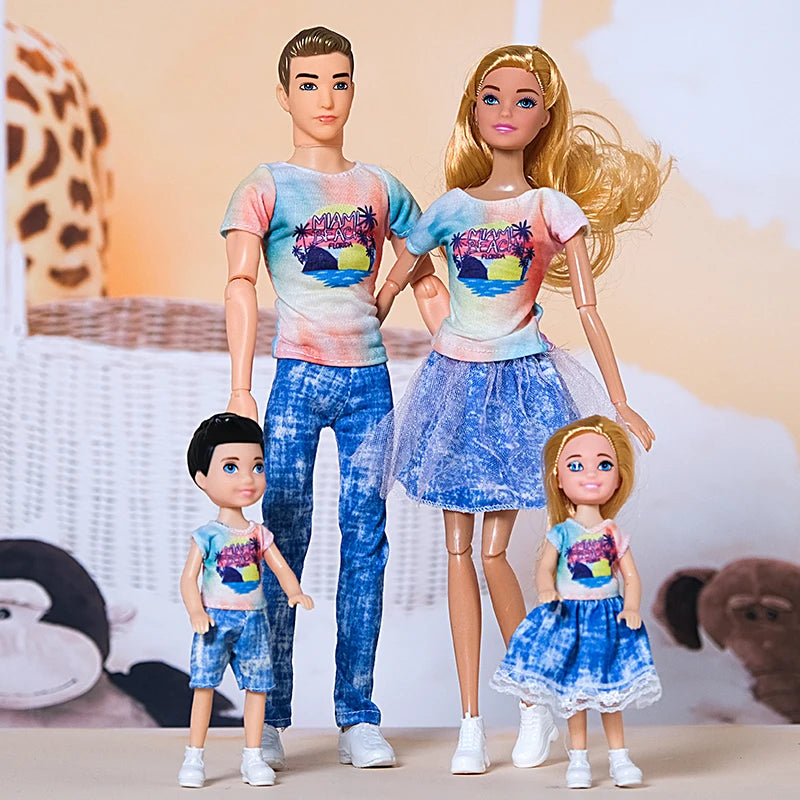 1/6 Family Doll of 4 People Mom Dad Kids 30cm Doll Kids Toy Full Set With Clothes for Girl Boy Education Birthday Gift
