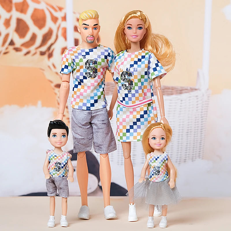 1/6 Family Doll of 4 People Mom Dad Kids 30cm Doll Kids Toy Full Set With Clothes for Girl Boy Education Birthday Gift