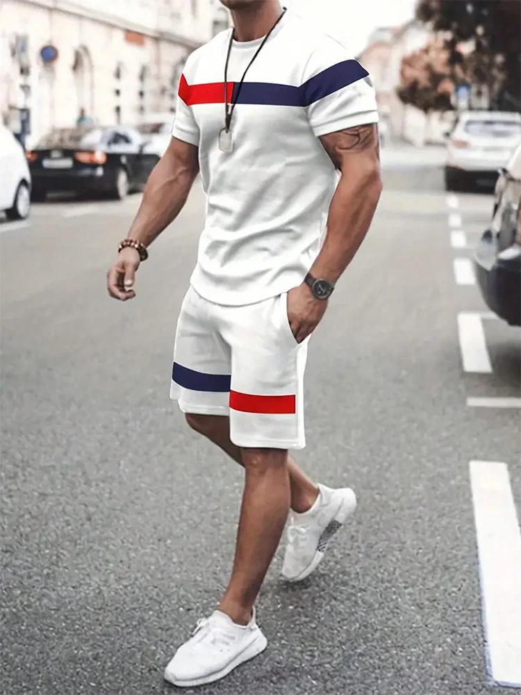 2-piece 3D Cartoon Rabbit Print Men's T-shirt Shorts Set Summer Casual Everyday Short Sleeve Top Outdoor Street Sports Shorts