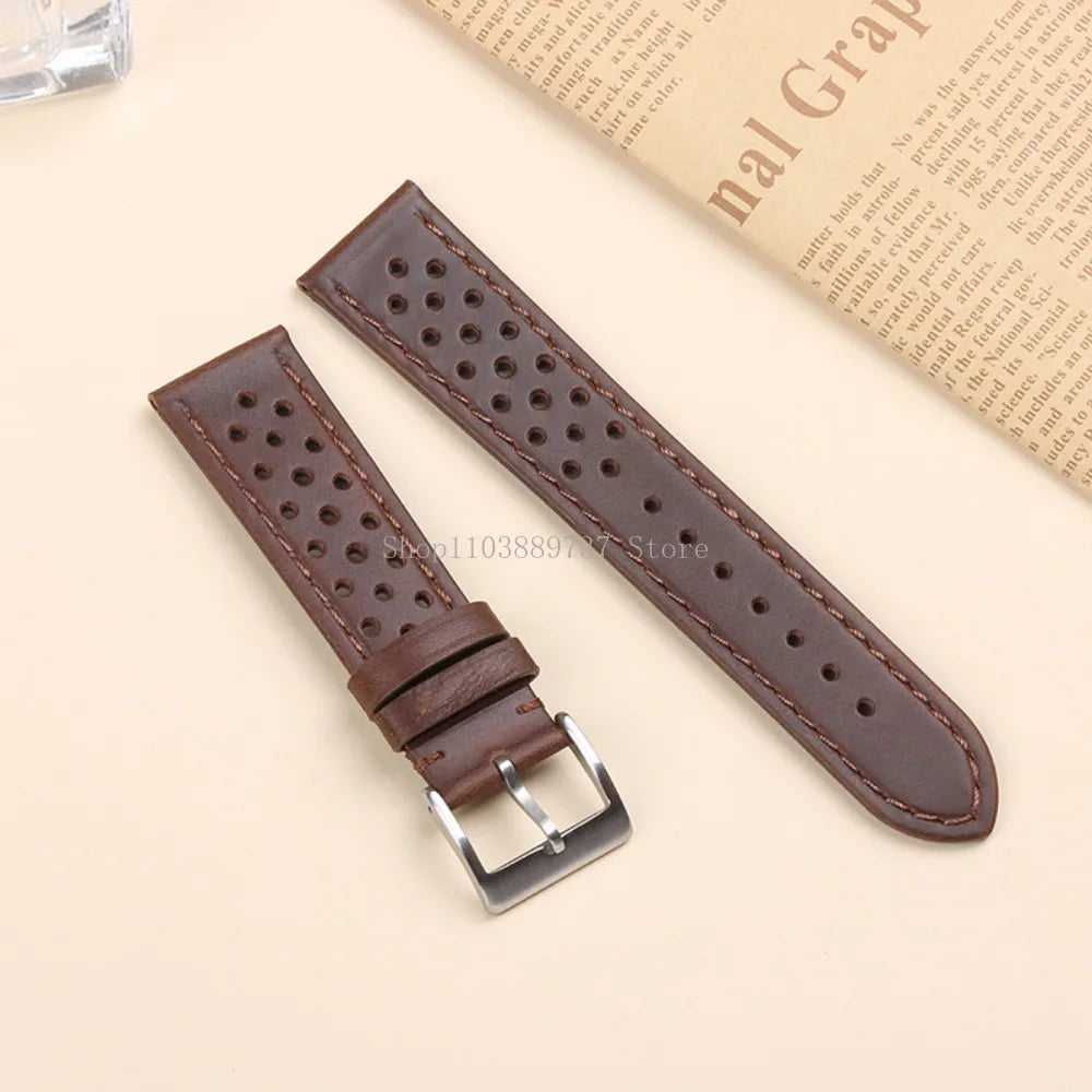 18mm 20mm 22mm Vintage Genuine Leather Strap Men Women Universal Cowhide WatchBand Breathable Bracelet Sport Wristbelt Accessory