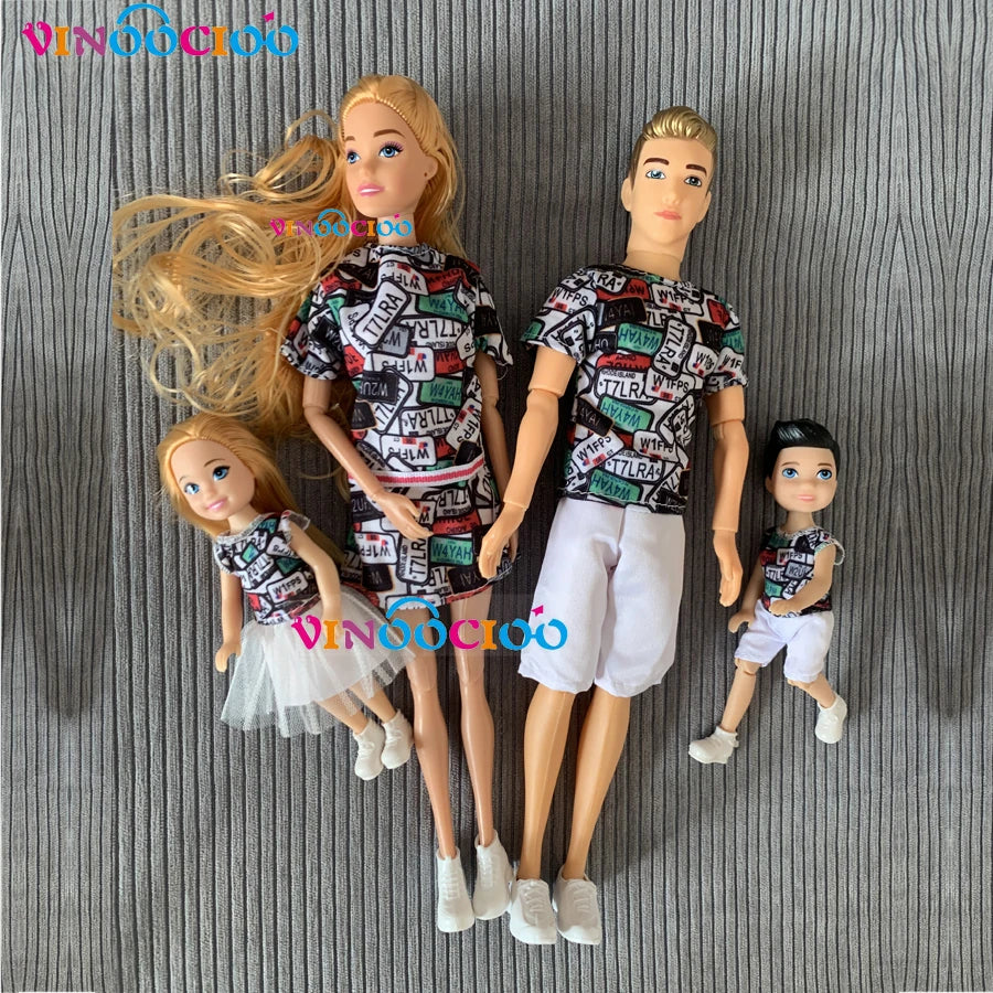 1/6 Family Doll of 4 People Mom Dad Kids 30cm Doll Kids Toy Full Set With Clothes for Girl Boy Education Birthday Gift
