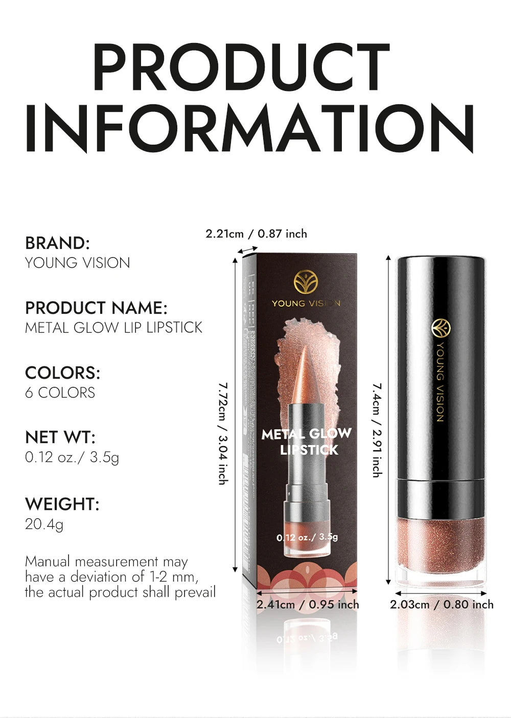 YOUNG VISION 6 colors matte pearl fine glitter diamond dual-purpose lipstick long-lasting easy to color non-stick cup lipstick