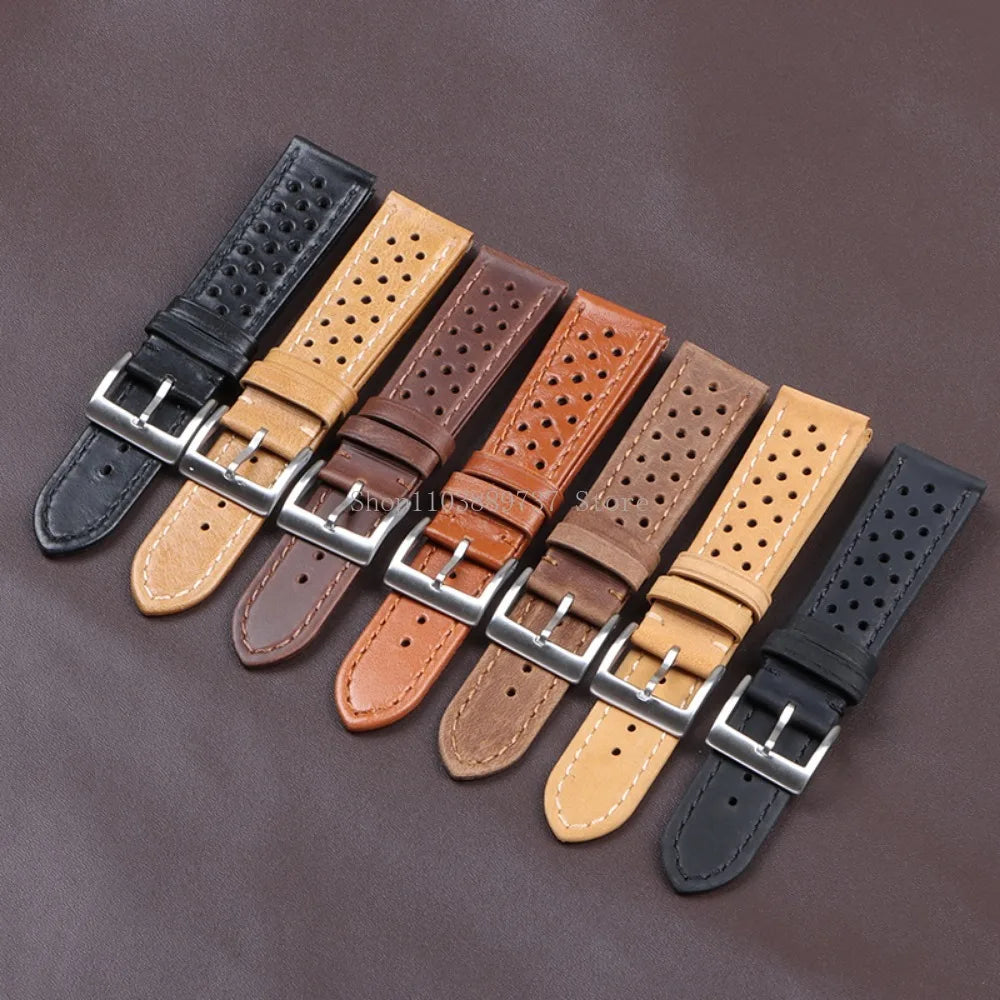 18mm 20mm 22mm Vintage Genuine Leather Strap Men Women Universal Cowhide WatchBand Breathable Bracelet Sport Wristbelt Accessory
