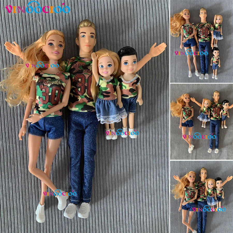 1/6 Family Doll of 4 People Mom Dad Kids 30cm Doll Kids Toy Full Set With Clothes for Girl Boy Education Birthday Gift