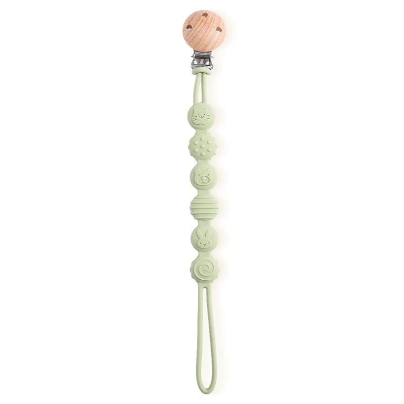 Beech Wood Chew Bead Pacifier Clips Dummy Chain Holder Newborn Soother Chains Nipple Holder For Babies Teething Toy Baby Chew