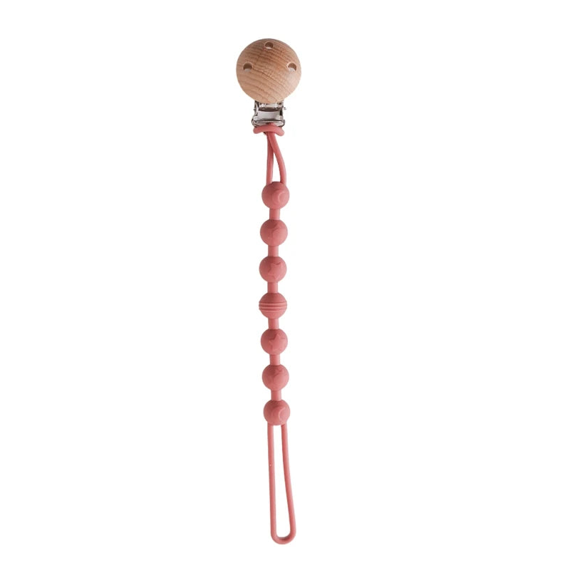 Beech Wood Chew Bead Pacifier Clips Dummy Chain Holder Newborn Soother Chains Nipple Holder For Babies Teething Toy Baby Chew
