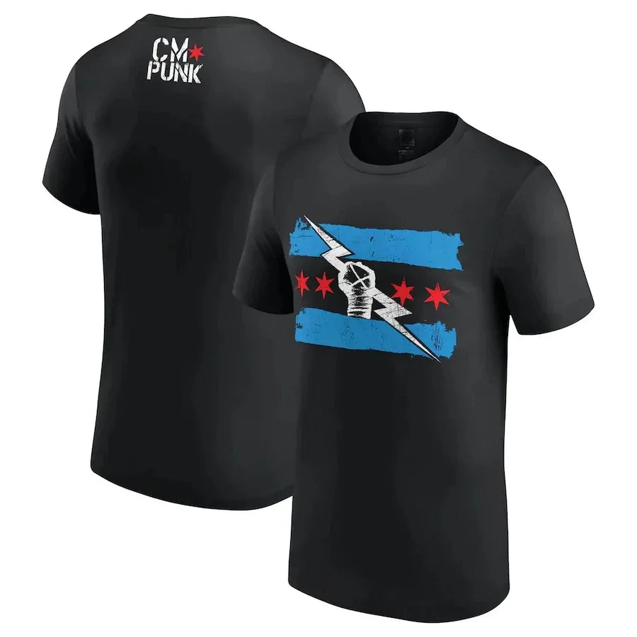 2024 Summer New Men's T Shirts 3D Printed Short Sleeve Wrestler Cm Punk Round Neck T-shirt Street Sports Casual Oversized Tops