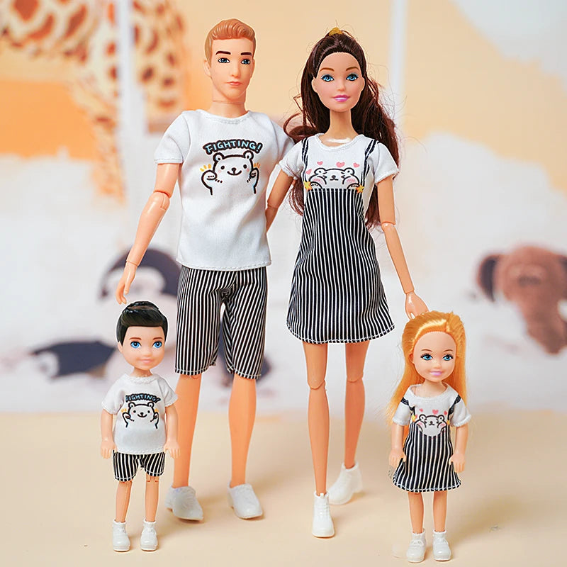1/6 Family Doll of 4 People Mom Dad Kids 30cm Doll Kids Toy Full Set With Clothes for Girl Boy Education Birthday Gift