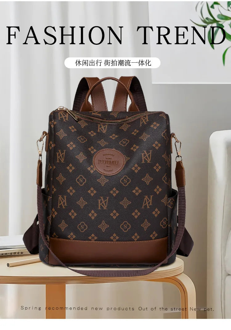 2025 Floral Print Backpack - Women's Stylish Laptop Bag, Convertible Shoulder Bag with USB Port for Daily Commute