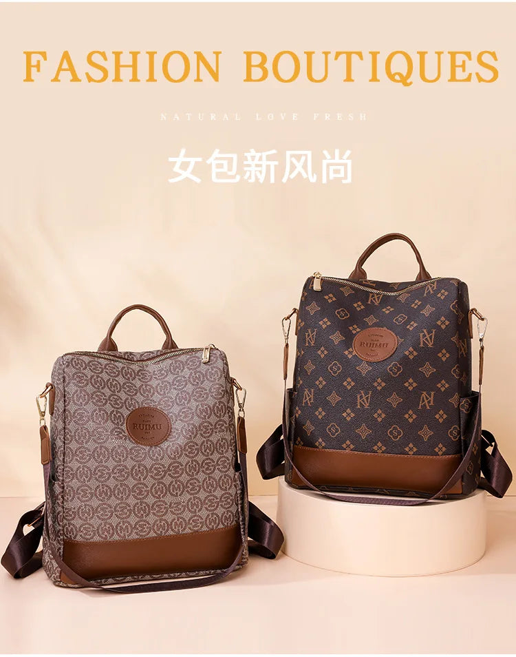 2025 Floral Print Backpack - Women's Stylish Laptop Bag, Convertible Shoulder Bag with USB Port for Daily Commute
