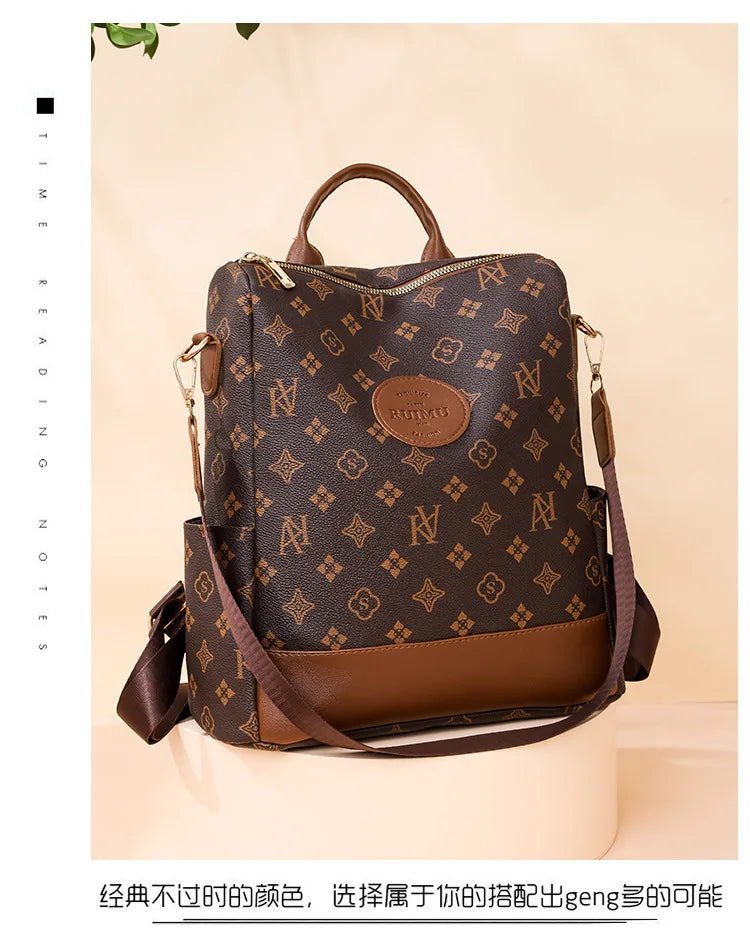2025 Floral Print Backpack - Women's Stylish Laptop Bag, Convertible Shoulder Bag with USB Port for Daily Commute