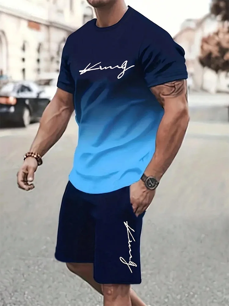 2-piece 3D Cartoon Rabbit Print Men's T-shirt Shorts Set Summer Casual Everyday Short Sleeve Top Outdoor Street Sports Shorts