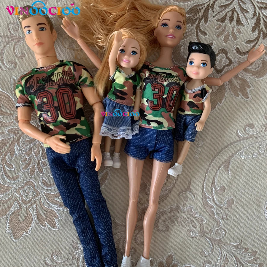 1/6 Family Doll of 4 People Mom Dad Kids 30cm Doll Kids Toy Full Set With Clothes for Girl Boy Education Birthday Gift