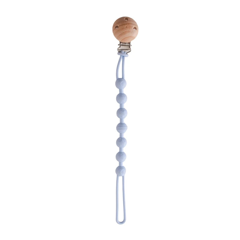 Beech Wood Chew Bead Pacifier Clips Dummy Chain Holder Newborn Soother Chains Nipple Holder For Babies Teething Toy Baby Chew