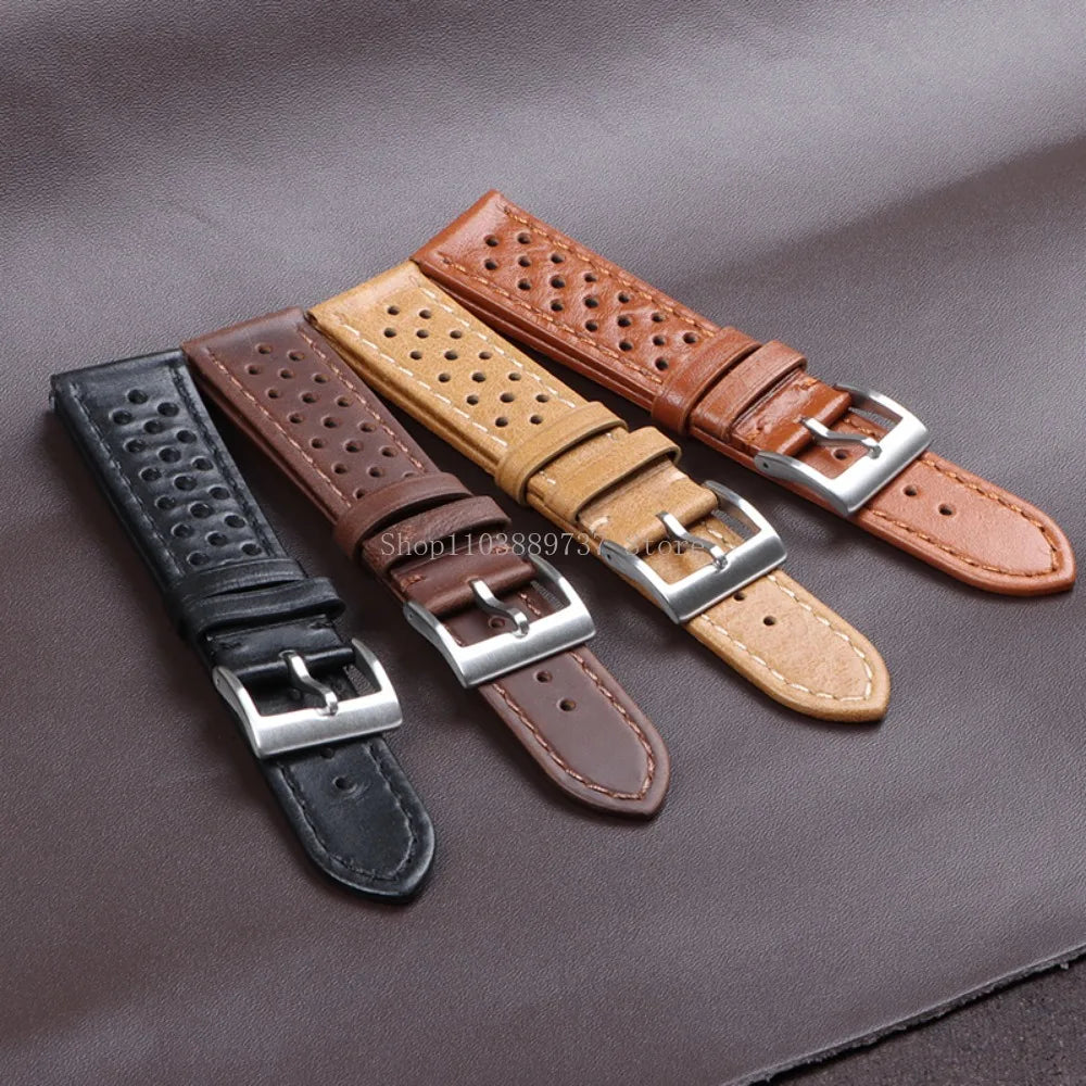 18mm 20mm 22mm Vintage Genuine Leather Strap Men Women Universal Cowhide WatchBand Breathable Bracelet Sport Wristbelt Accessory
