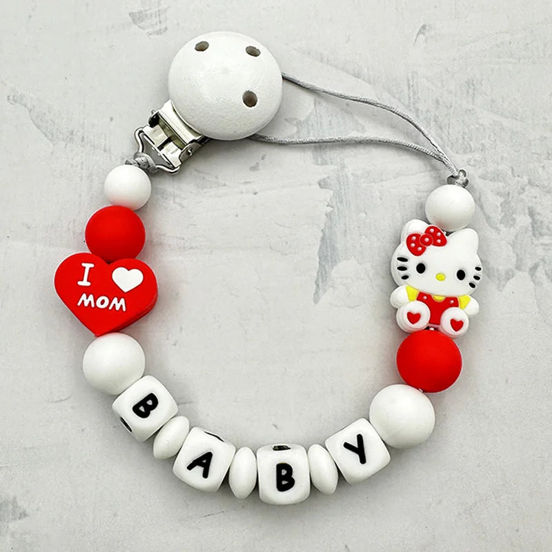 Customized Personalized Name English Letters Baby Silicone Pacifier Clips Chains Holder Teether Pendants Teething Baby Gifts