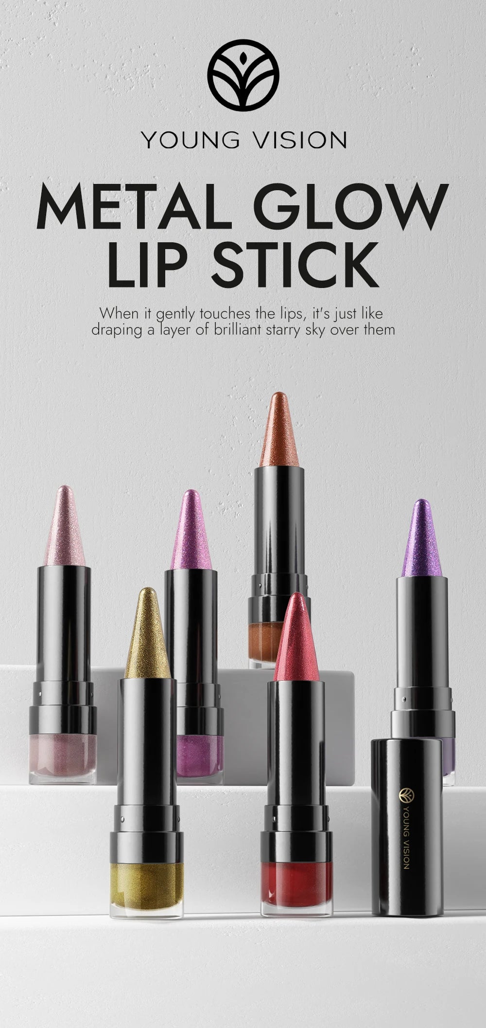 YOUNG VISION 6 colors matte pearl fine glitter diamond dual-purpose lipstick long-lasting easy to color non-stick cup lipstick