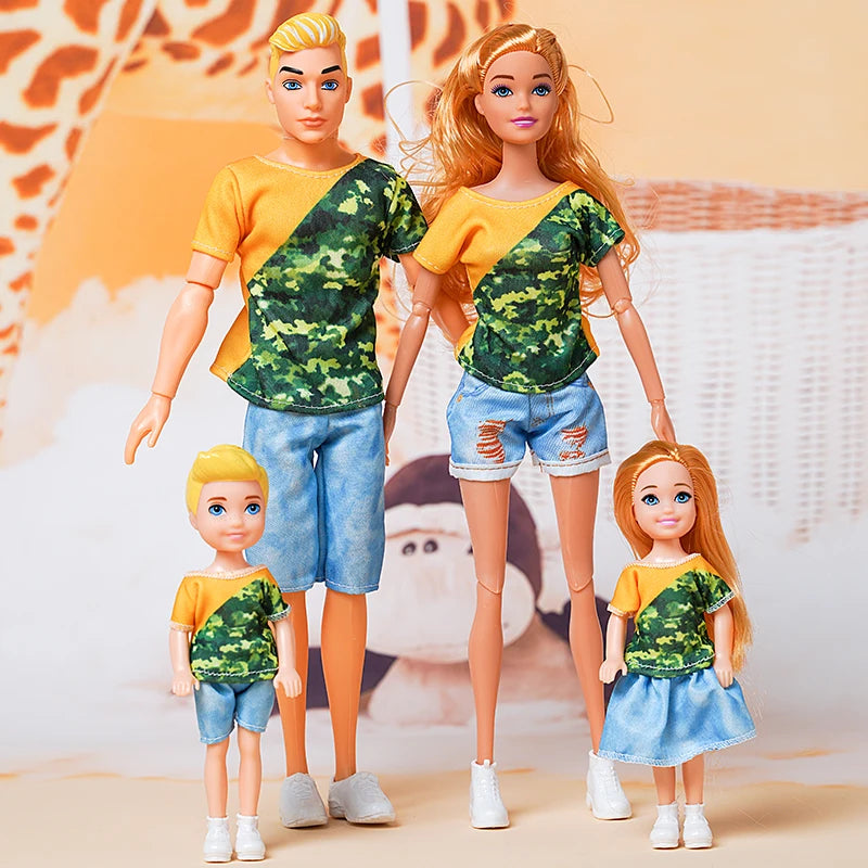 1/6 Family Doll of 4 People Mom Dad Kids 30cm Doll Kids Toy Full Set With Clothes for Girl Boy Education Birthday Gift