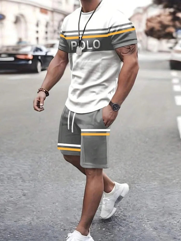 2-piece 3D Cartoon Rabbit Print Men's T-shirt Shorts Set Summer Casual Everyday Short Sleeve Top Outdoor Street Sports Shorts