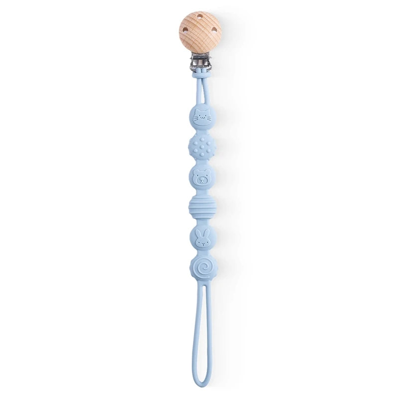 Beech Wood Chew Bead Pacifier Clips Dummy Chain Holder Newborn Soother Chains Nipple Holder For Babies Teething Toy Baby Chew