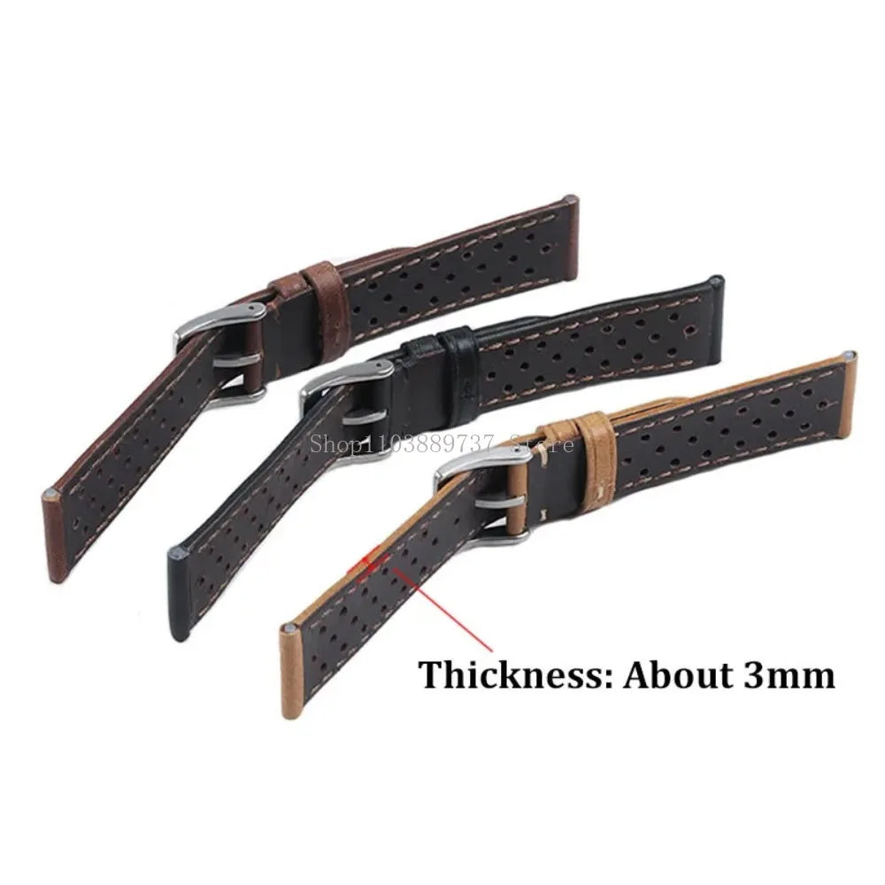18mm 20mm 22mm Vintage Genuine Leather Strap Men Women Universal Cowhide WatchBand Breathable Bracelet Sport Wristbelt Accessory