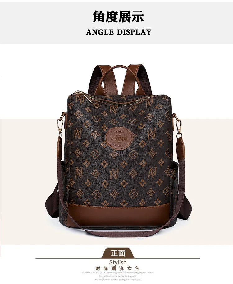 2025 Floral Print Backpack - Women's Stylish Laptop Bag, Convertible Shoulder Bag with USB Port for Daily Commute