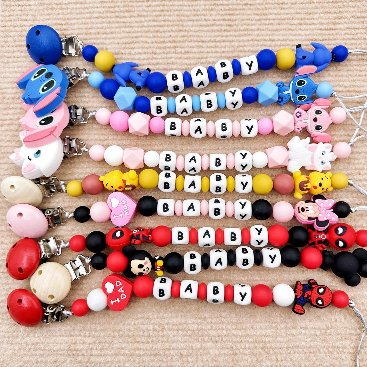 Customized Personalized Name English Letters Baby Silicone Pacifier Clips Chains Holder Teether Pendants Teething Baby Gifts