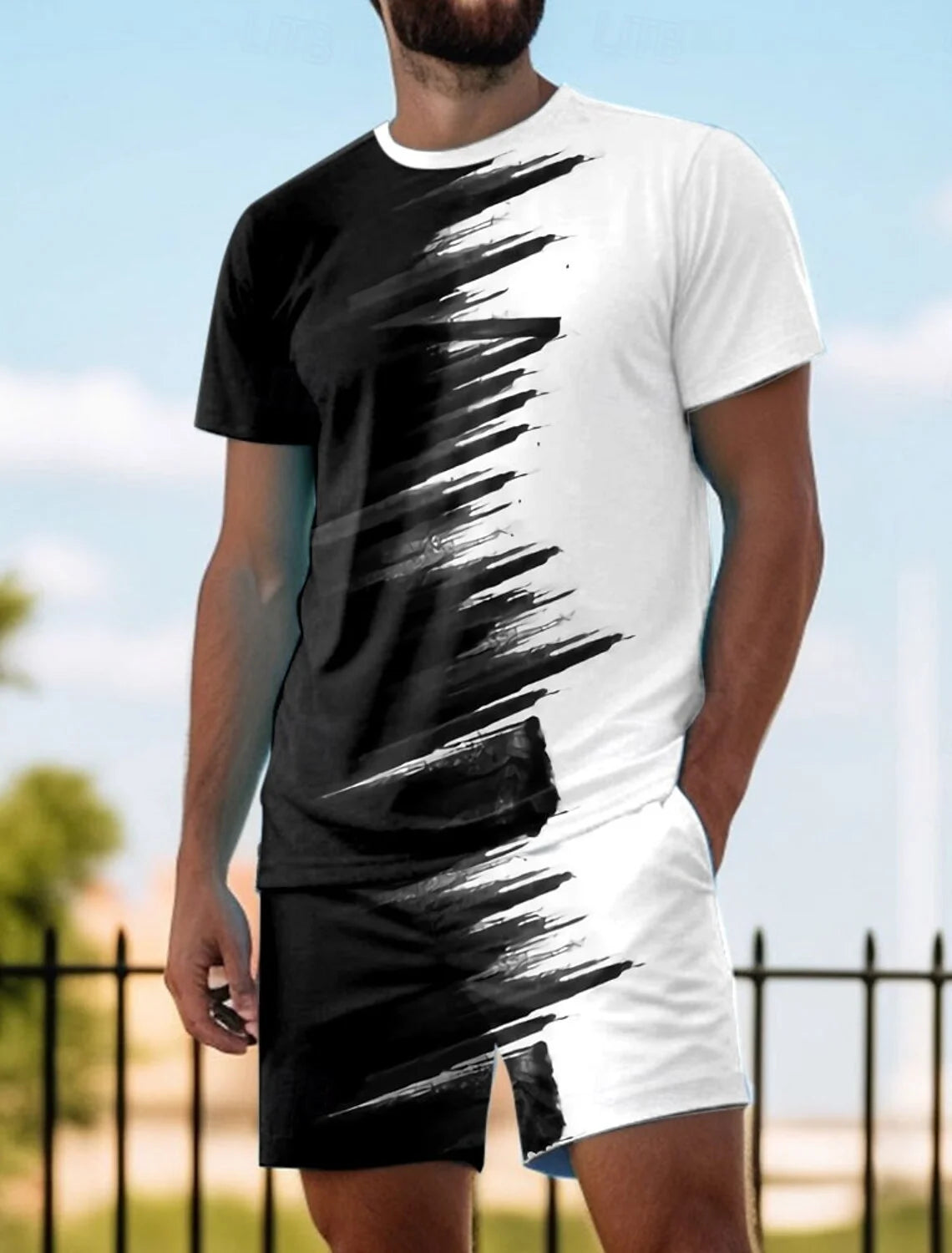 2-piece 3D Cartoon Rabbit Print Men's T-shirt Shorts Set Summer Casual Everyday Short Sleeve Top Outdoor Street Sports Shorts